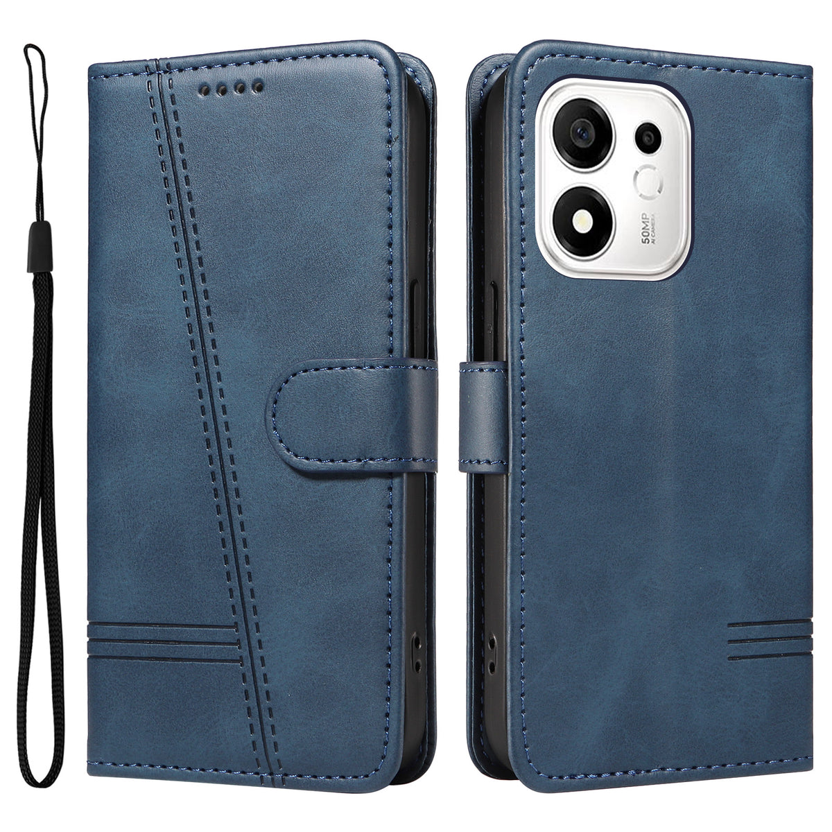 Honor 600 Smart 5G / Honor X7e Plus 5G Pung-Etui T-formede Linjer Læder Telefoncover Stand
