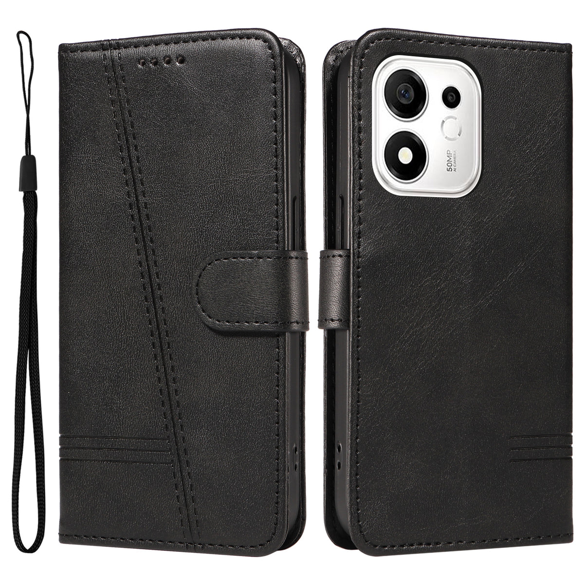 Honor 600 Smart 5G / Honor X7e Plus 5G Pung-Etui T-formede Linjer Læder Telefoncover Stand