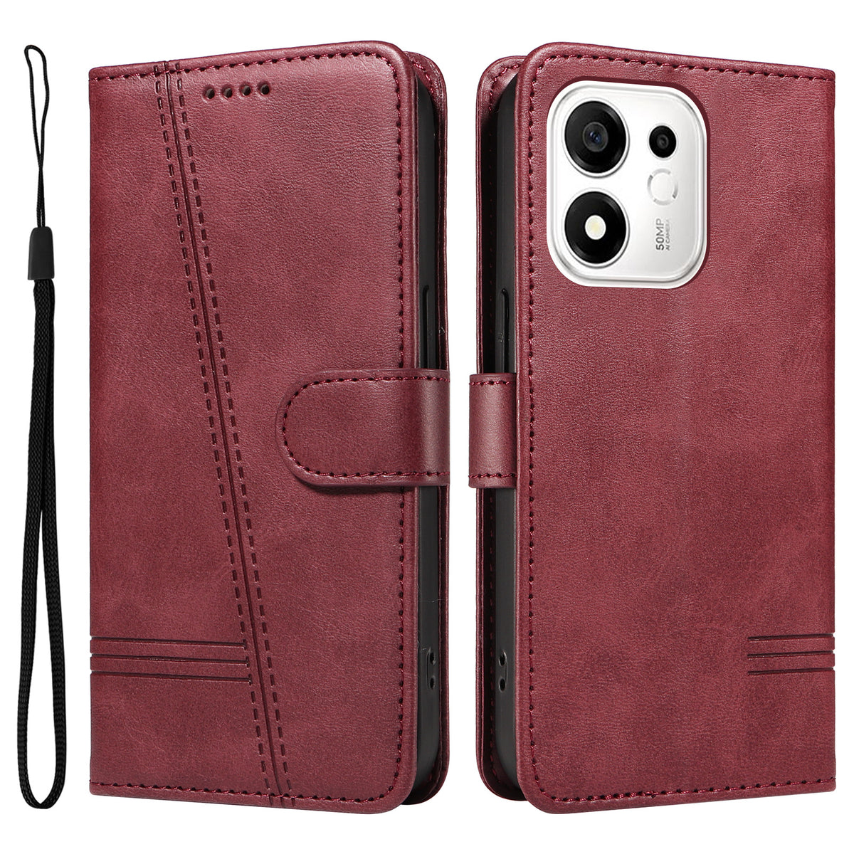 Honor 600 Smart 5G / Honor X7e Plus 5G Pung-Etui T-formede Linjer Læder Telefoncover Stand