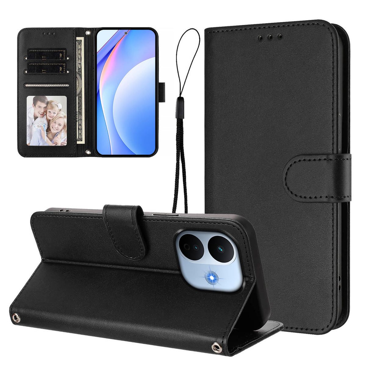 For Xiaomi Redmi Note 17 Pro Max 5G / Xiaomi Redmi Note 17 Pro+ 5G Wallet Case RFID Blocking Calf Texture Leather Stand Phone Cover with Strap