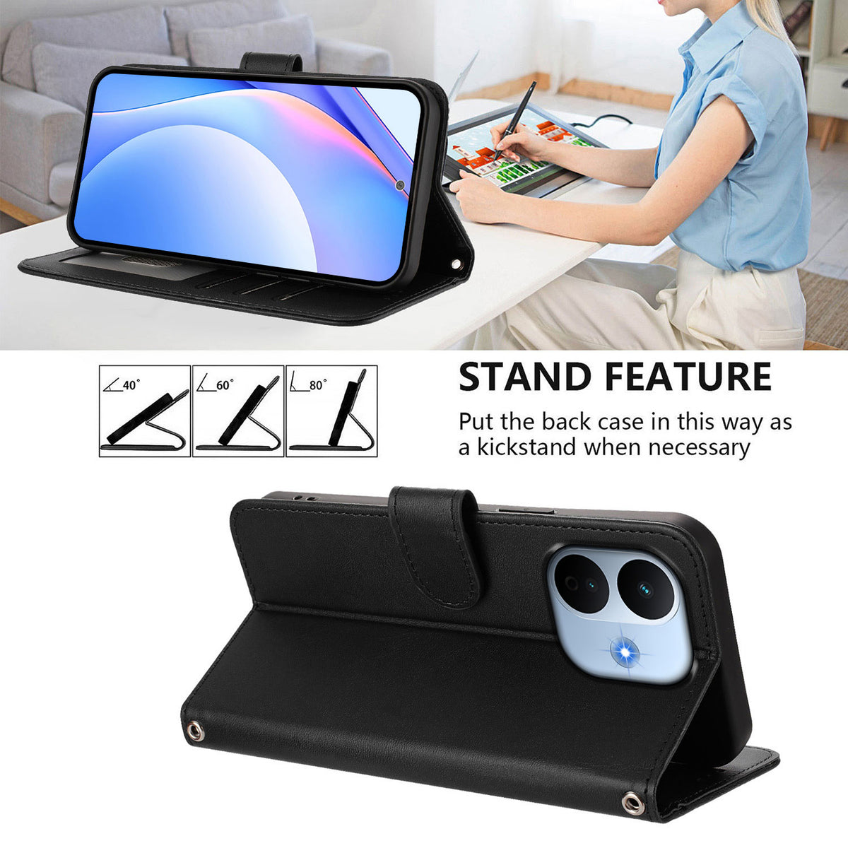 For Xiaomi Redmi Note 17 Pro Max 5G / Xiaomi Redmi Note 17 Pro+ 5G Wallet Case RFID Blocking Calf Texture Leather Stand Phone Cover with Strap