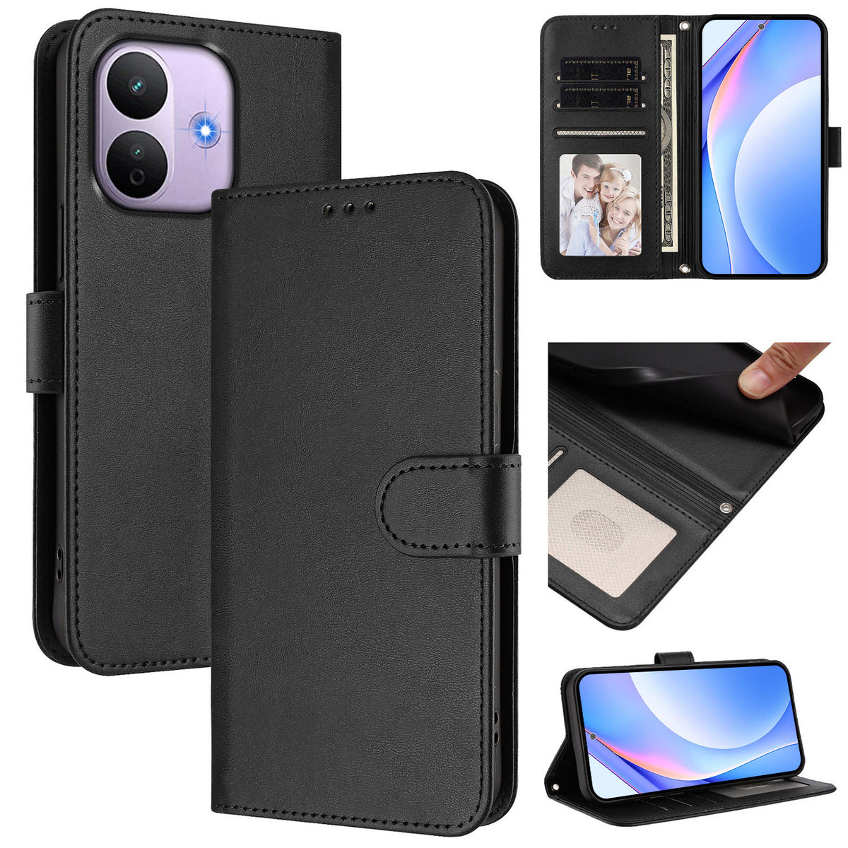 For Xiaomi Redmi Note 17 Pro 5G Wallet Case RFID Blocking Calf Texture Leather Stand Phone Cover with Strap