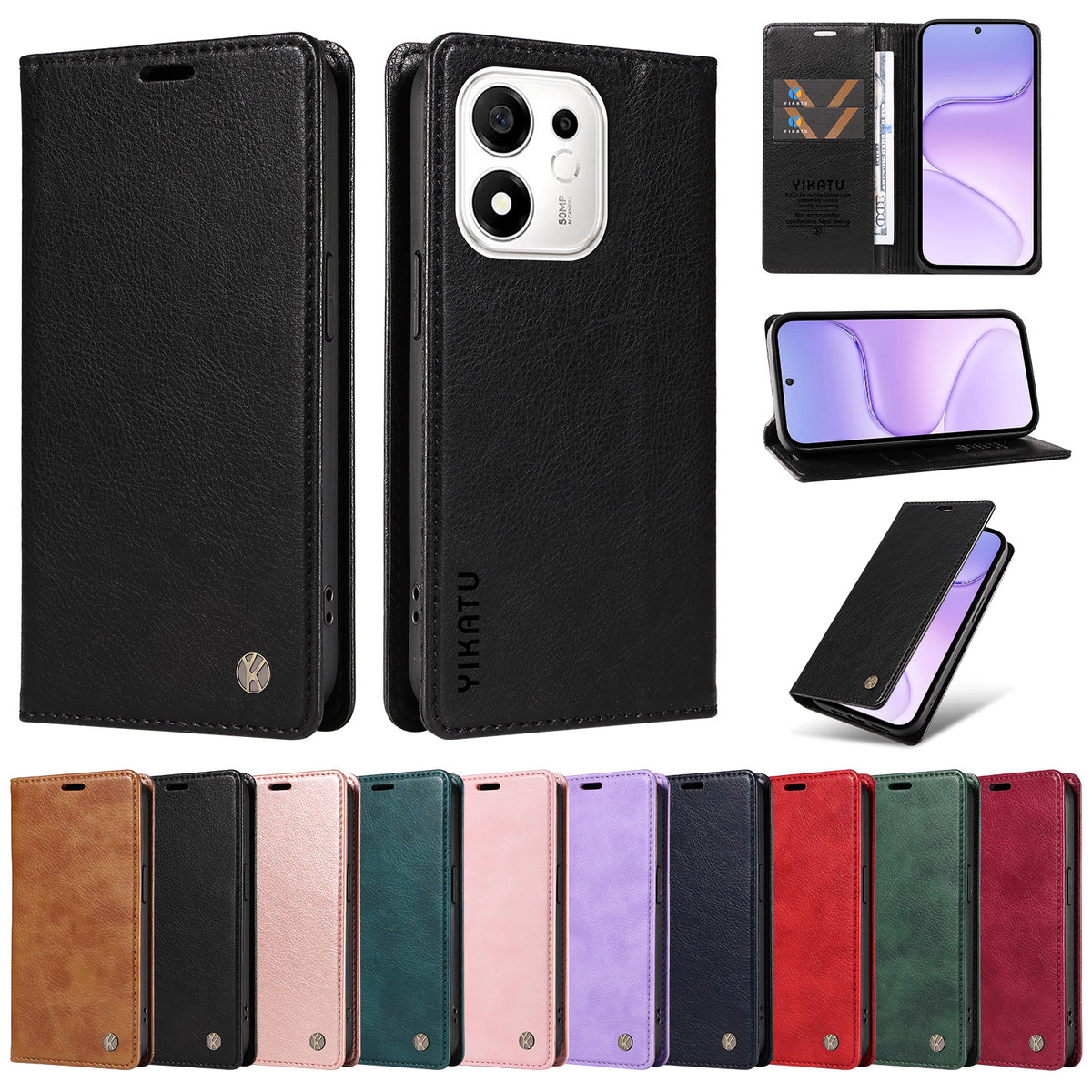 YIKATU for Honor 600 Smart 5G / Honor X7e Plus 5G Wallet Case  YK-006 Magnetic Closure Leather Phone Cover Litchi Texture