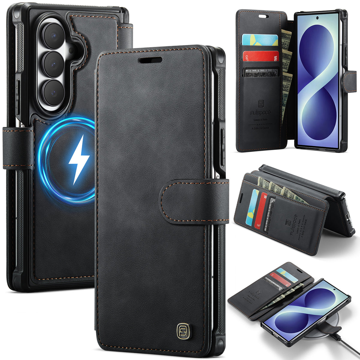 AUTSPACE for Samsung Galaxy Z Fold8 Ultra A15 Case RFID Blocking Wallet Leather Magnetic Phone Cover