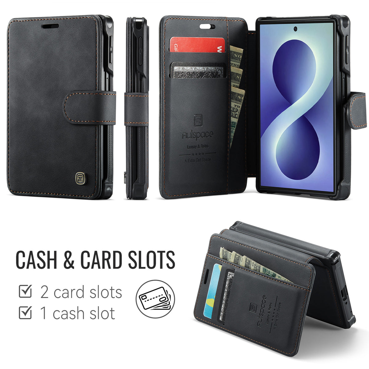 AUTSPACE for Samsung Galaxy Z Fold8 A15 Case RFID Blocking Wallet Leather Magnetic Phone Cover