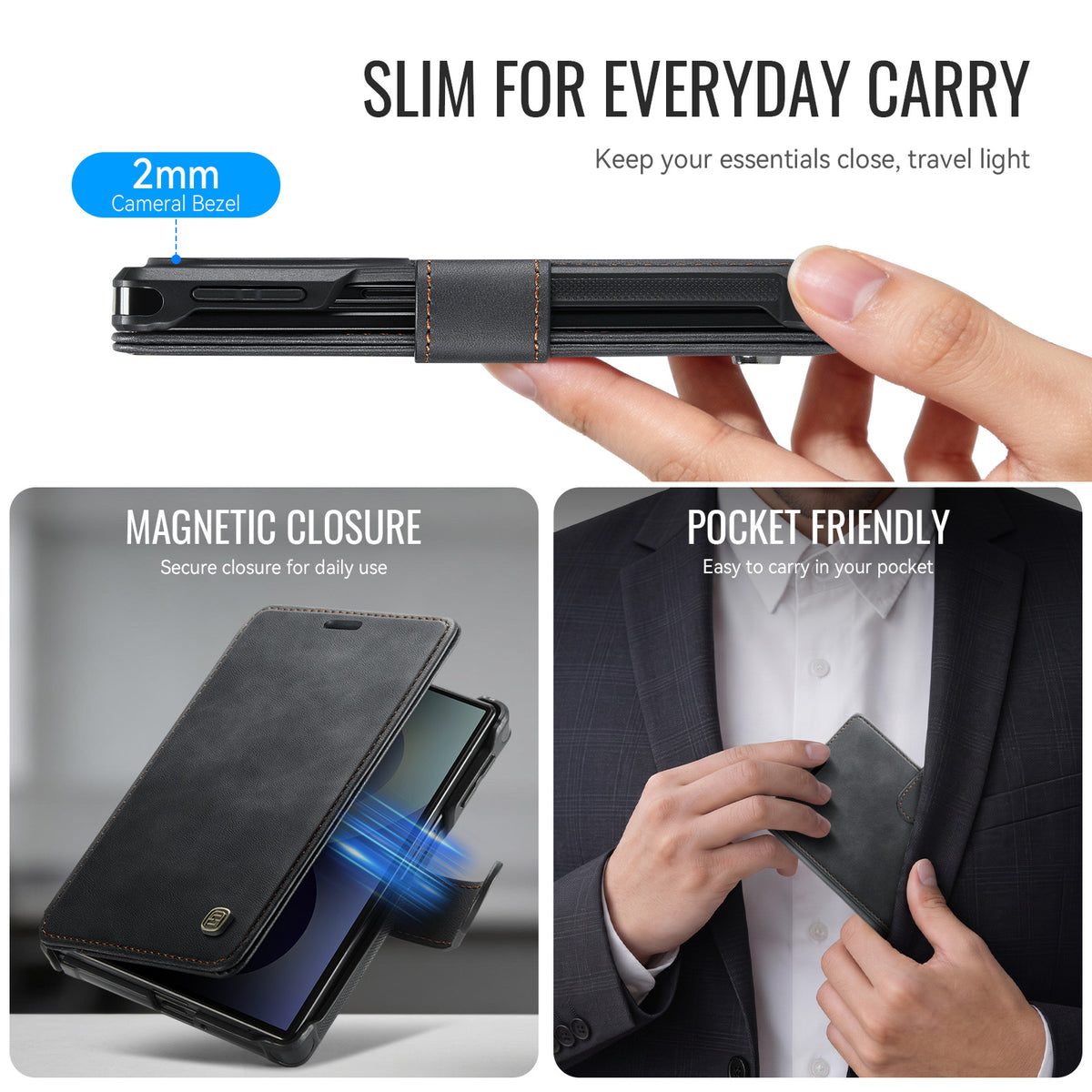AUTSPACE for Samsung Galaxy Z Fold8 A15 Case RFID Blocking Wallet Leather Magnetic Phone Cover