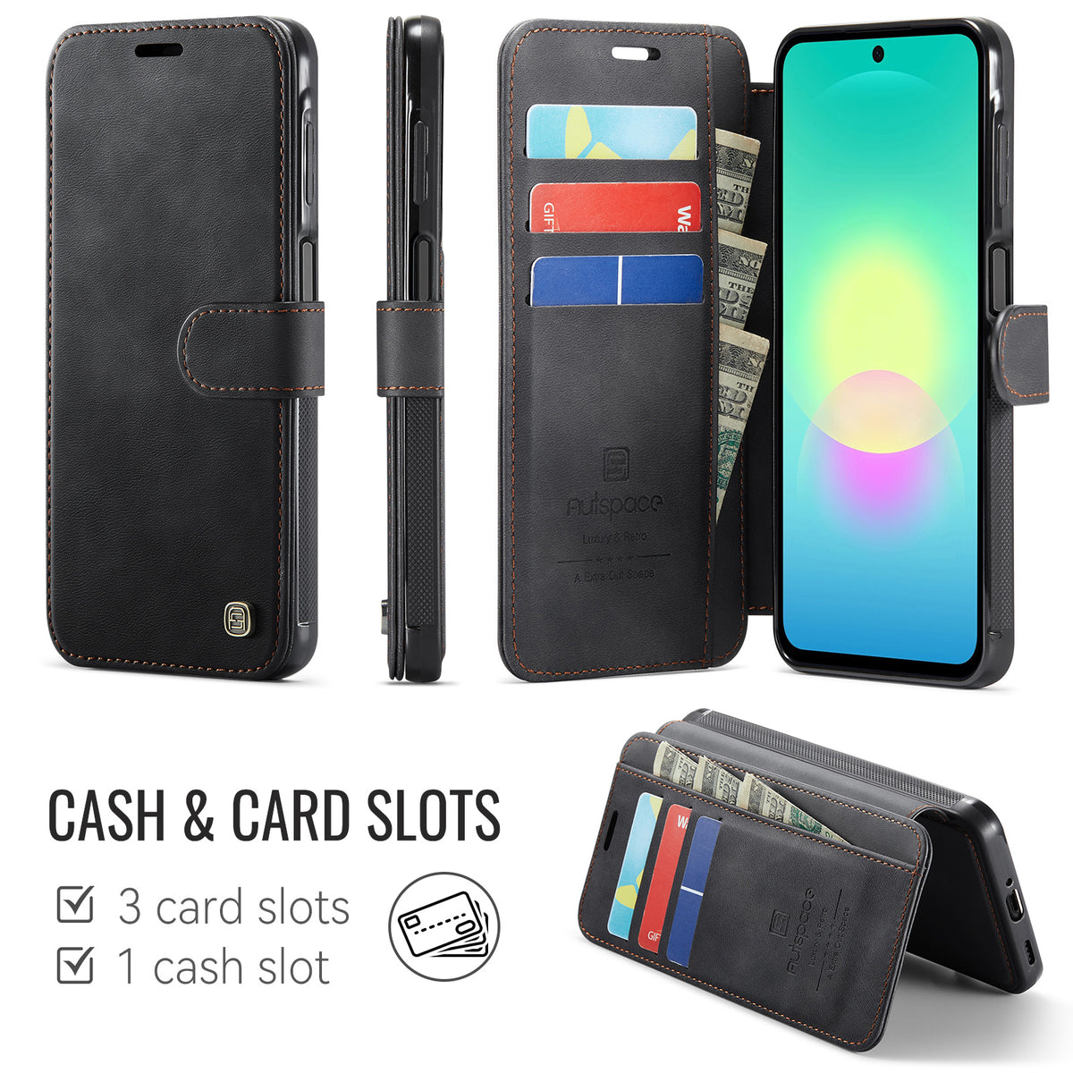 AUTSPACE for Samsung Galaxy A27 5G A15 Case RFID Blocking Wallet Leather Magnetic Phone Cover