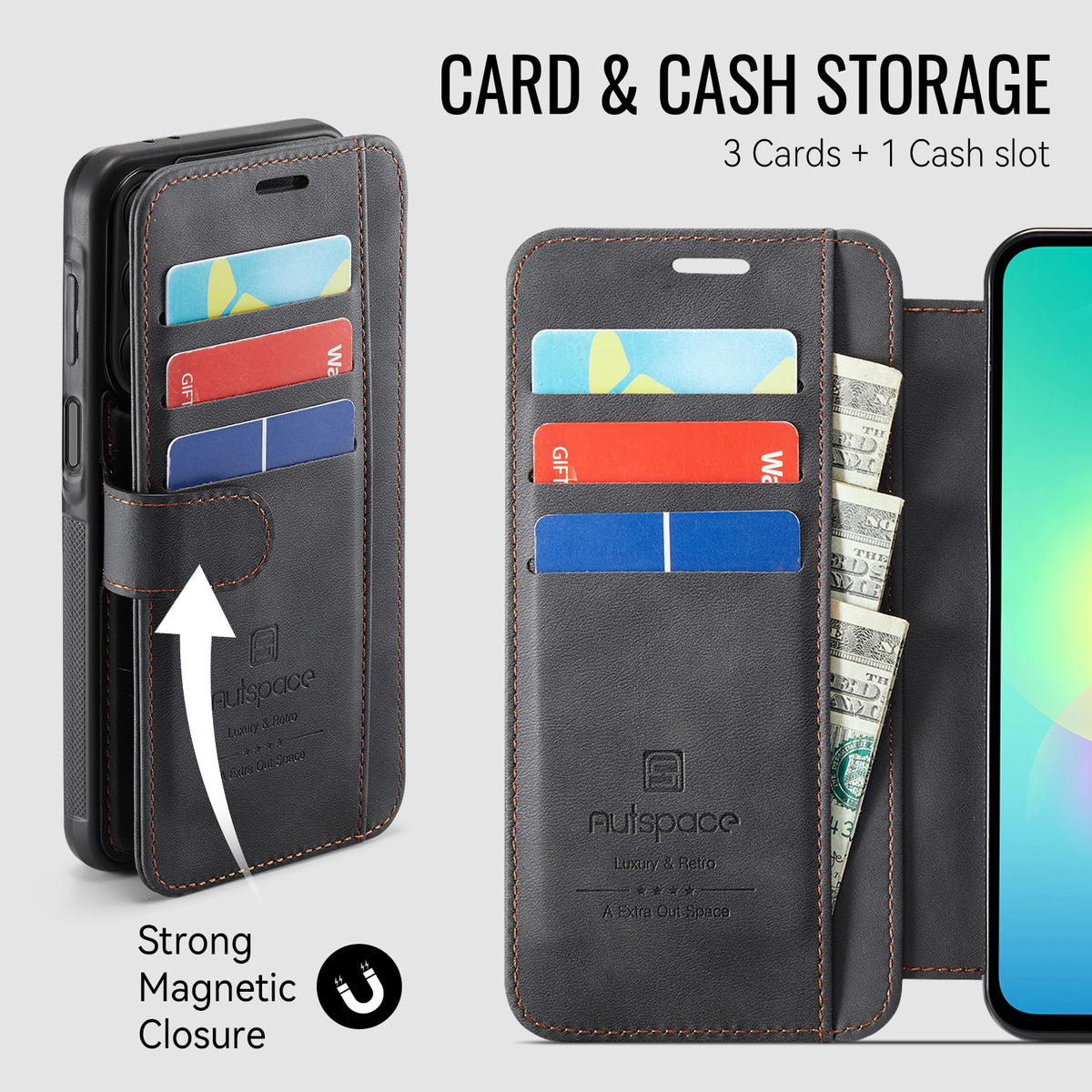 AUTSPACE for Samsung Galaxy A27 5G A15 Case RFID Blocking Wallet Leather Magnetic Phone Cover