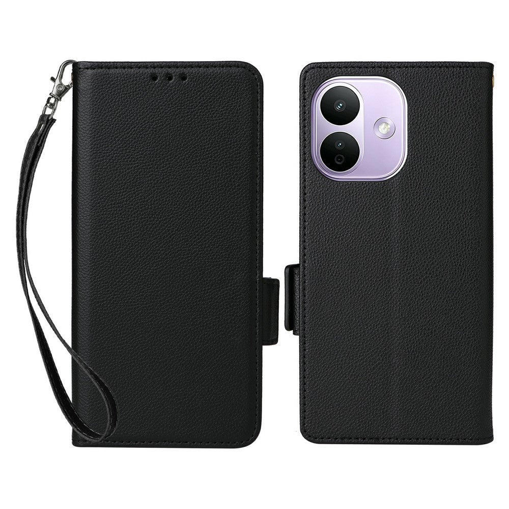 For Xiaomi Redmi Note 17 Pro 5G Case Litchi Texture Wallet Leather Phone Cover with Wrist Strap