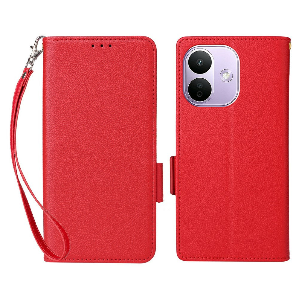 For Xiaomi Redmi Note 17 Pro 5G Case Litchi Texture Wallet Leather Phone Cover with Wrist Strap