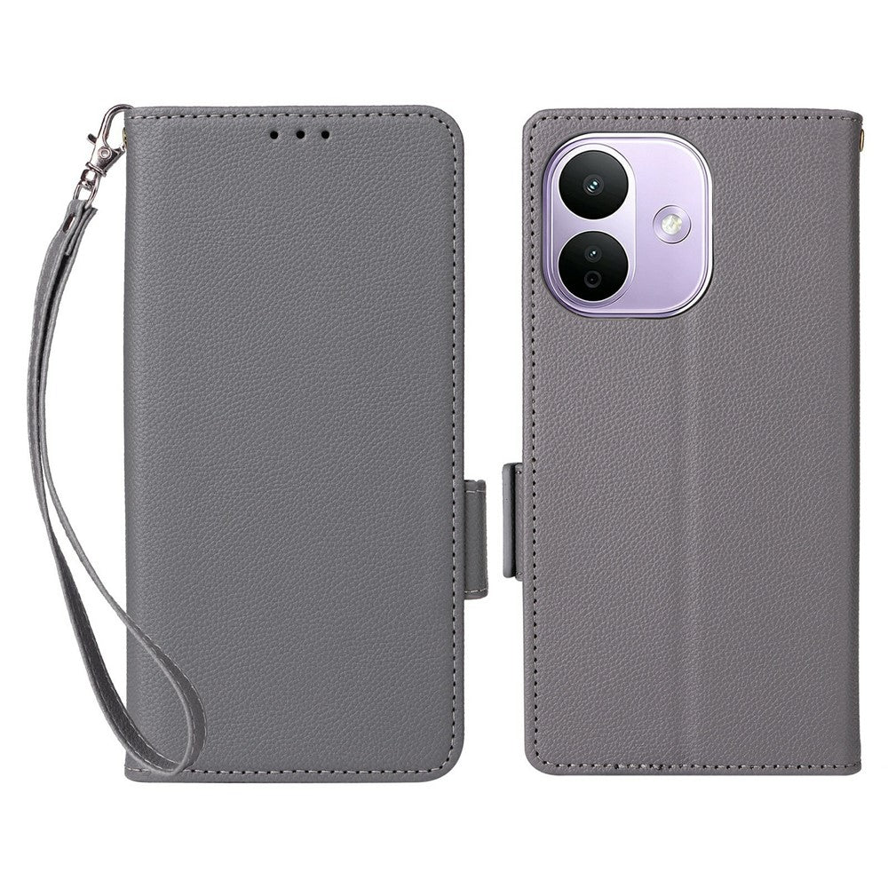 For Xiaomi Redmi Note 17 Pro 5G Case Litchi Texture Wallet Leather Phone Cover with Wrist Strap