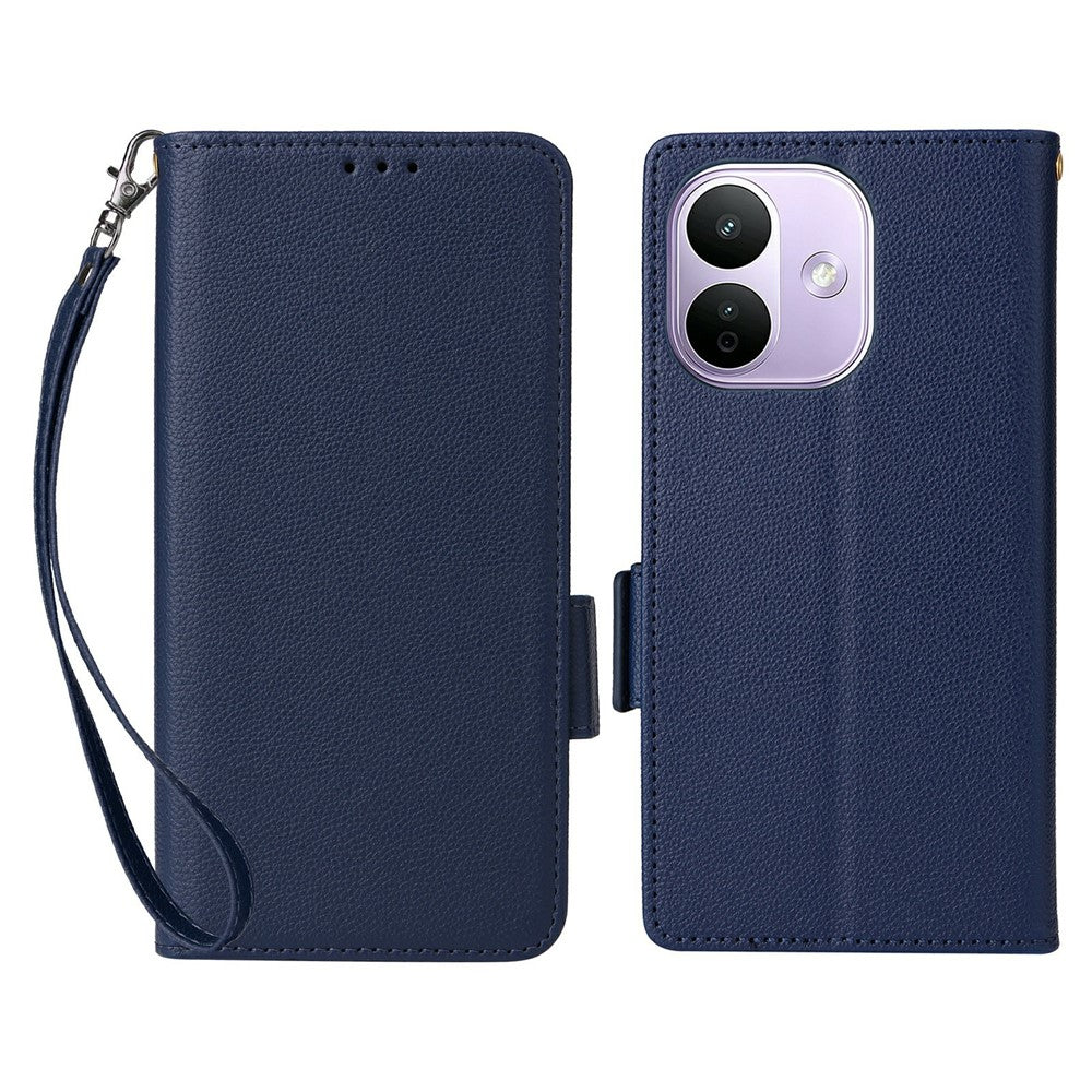 For Xiaomi Redmi Note 17 Pro 5G Case Litchi Texture Wallet Leather Phone Cover with Wrist Strap