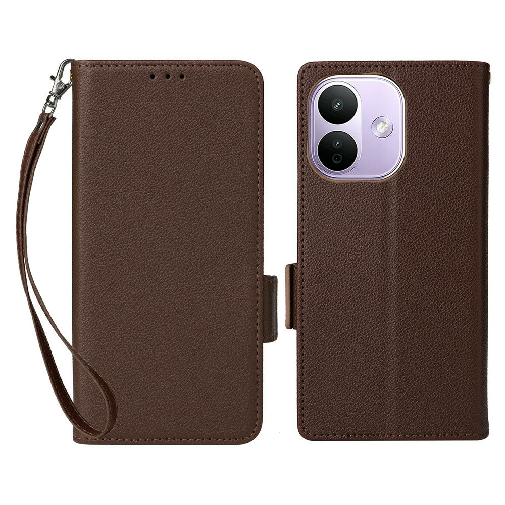 For Xiaomi Redmi Note 17 Pro 5G Case Litchi Texture Wallet Leather Phone Cover with Wrist Strap