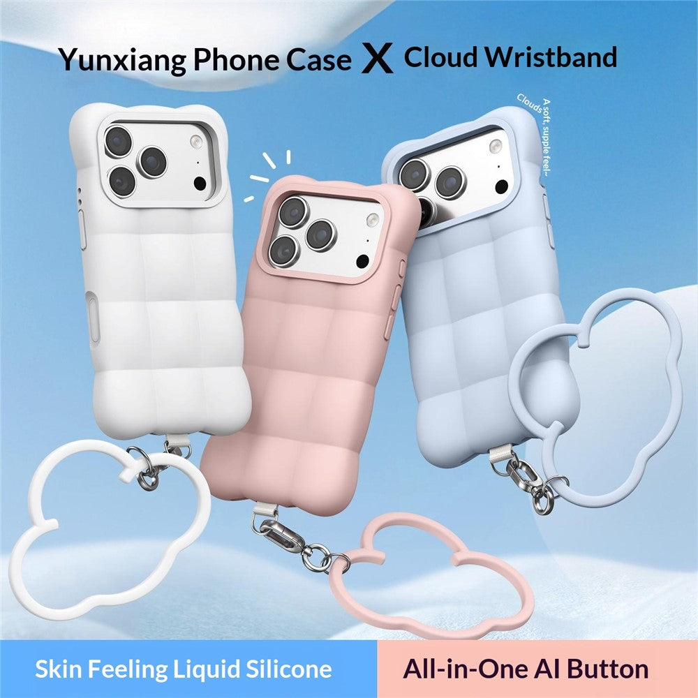 Til iPhone 18 Pro Max / 17 Pro Max Cover Vatteret Gitter Flydende Silikone + PC Stødsikkert Telefoncover med Håndrem