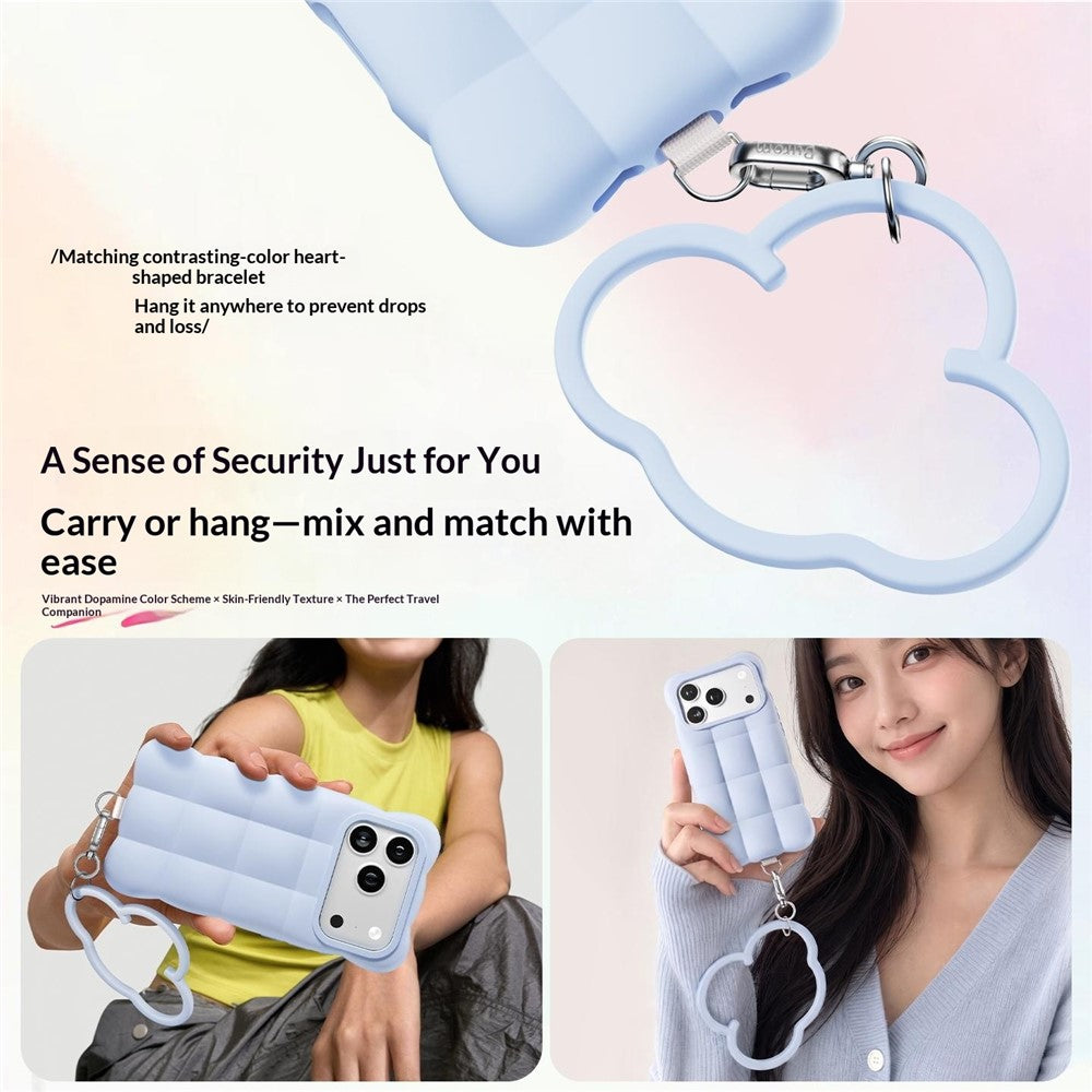 Til iPhone 18 Pro Max / 17 Pro Max Cover Vatteret Gitter Flydende Silikone + PC Stødsikkert Telefoncover med Håndrem