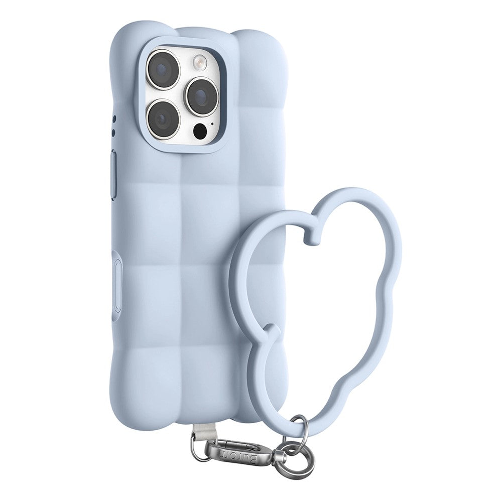 Til iPhone 16 Pro Max cover Quilted Grid flydende silikone + PC stødsikkert telefoncover med håndledsrem