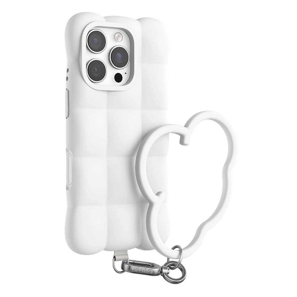 Til iPhone 16 Pro Max cover Quilted Grid flydende silikone + PC stødsikkert telefoncover med håndledsrem