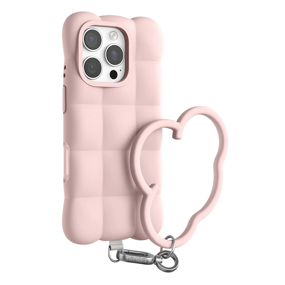 Til iPhone 16 Pro Max cover Quilted Grid flydende silikone + PC stødsikkert telefoncover med håndledsrem