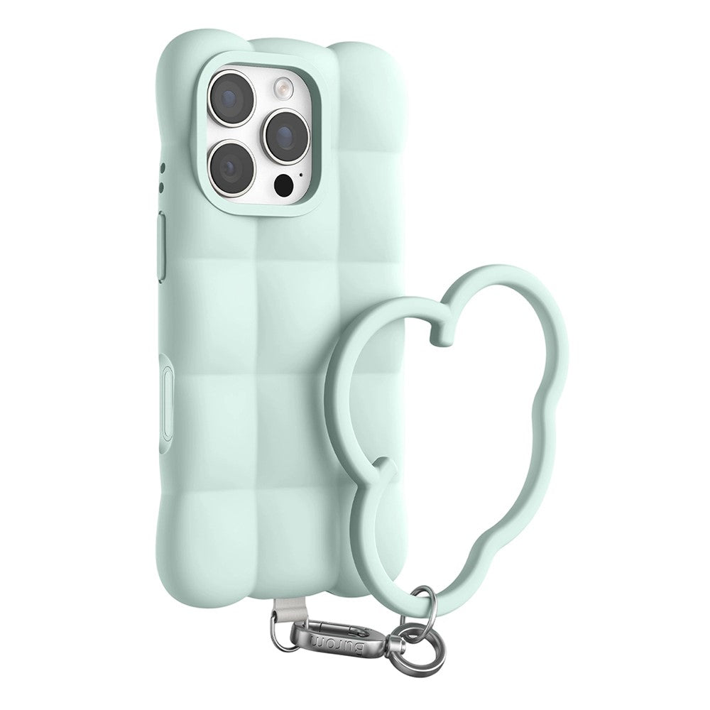 För iPhone 16 Pro Fodral Quiltat Rutmönster Flytande Silikon + PC Stöttåligt Telefonfodral med Handledsrem