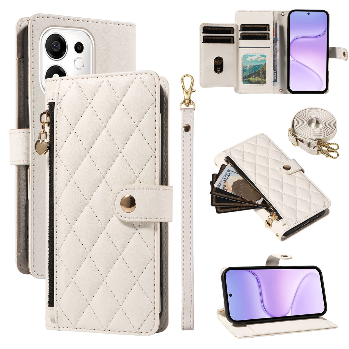 Til Honor 600 Smart 5G / Honor X7e Plus 5G Pung Etui med Remme, Rhombus Læder Stand Telefoncover