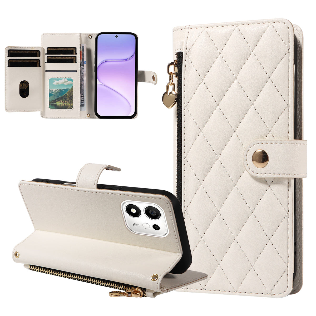 Til Honor 600 Smart 5G / Honor X7e Plus 5G Pung Etui med Remme, Rhombus Læder Stand Telefoncover