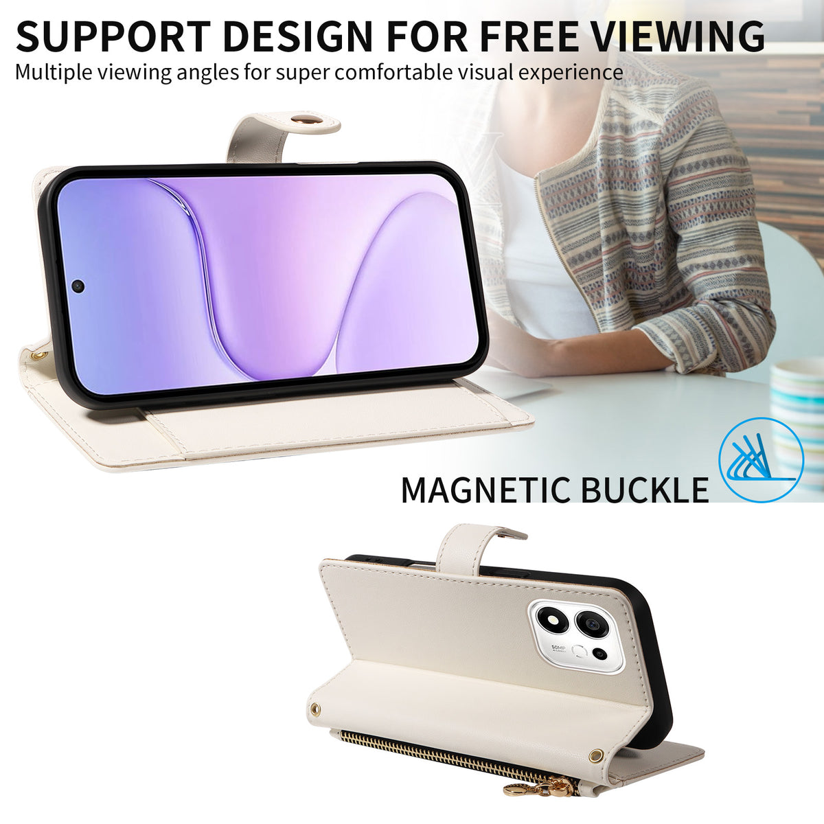 Til Honor 600 Smart 5G / Honor X7e Plus 5G Pung Etui med Remme, Rhombus Læder Stand Telefoncover