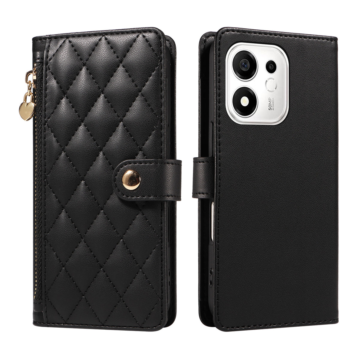 Til Honor 600 Smart 5G / Honor X7e Plus 5G Pung Etui med Remme, Rhombus Læder Stand Telefoncover