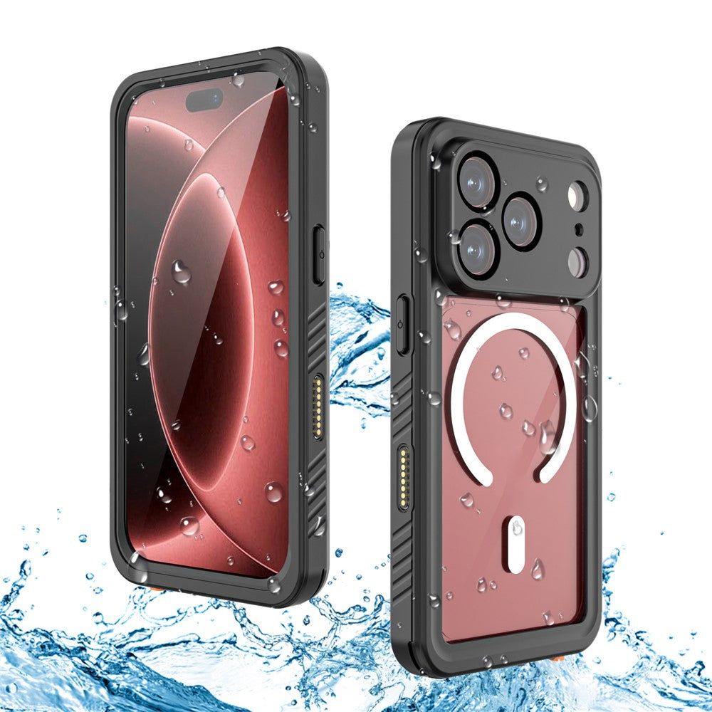 REDPEPPER FM-serien til iPhone 18 Pro IPX8 Vandtæt cover PC TPU PET Gennemsigtigt magnetisk telefoncover
