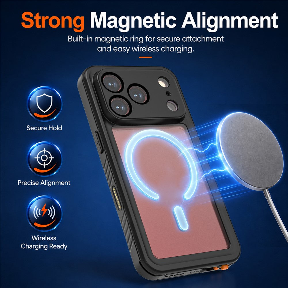 REDPEPPER FM Series For iPhone 18 Pro IPX8 Waterproof Case PC TPU PET Clear Magnetic Phone Cover