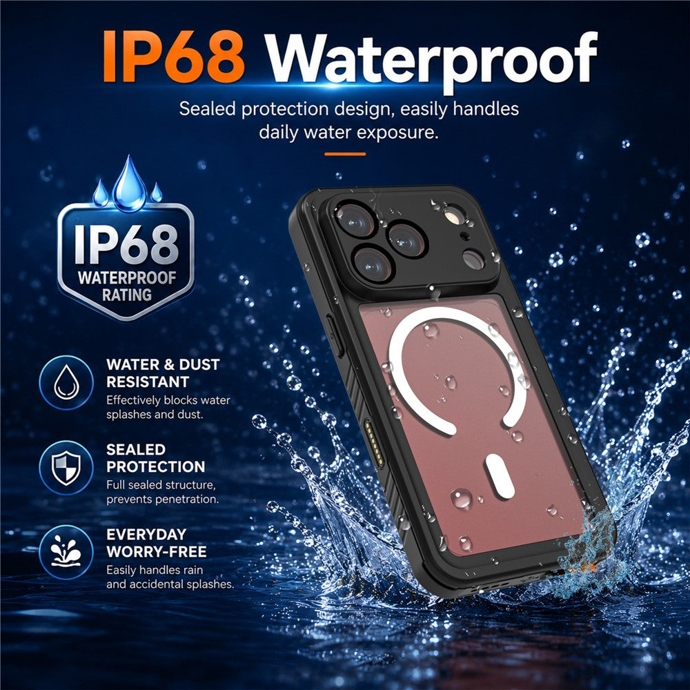 REDPEPPER FM Series For iPhone 18 Pro IPX8 Waterproof Case PC TPU PET Clear Magnetic Phone Cover