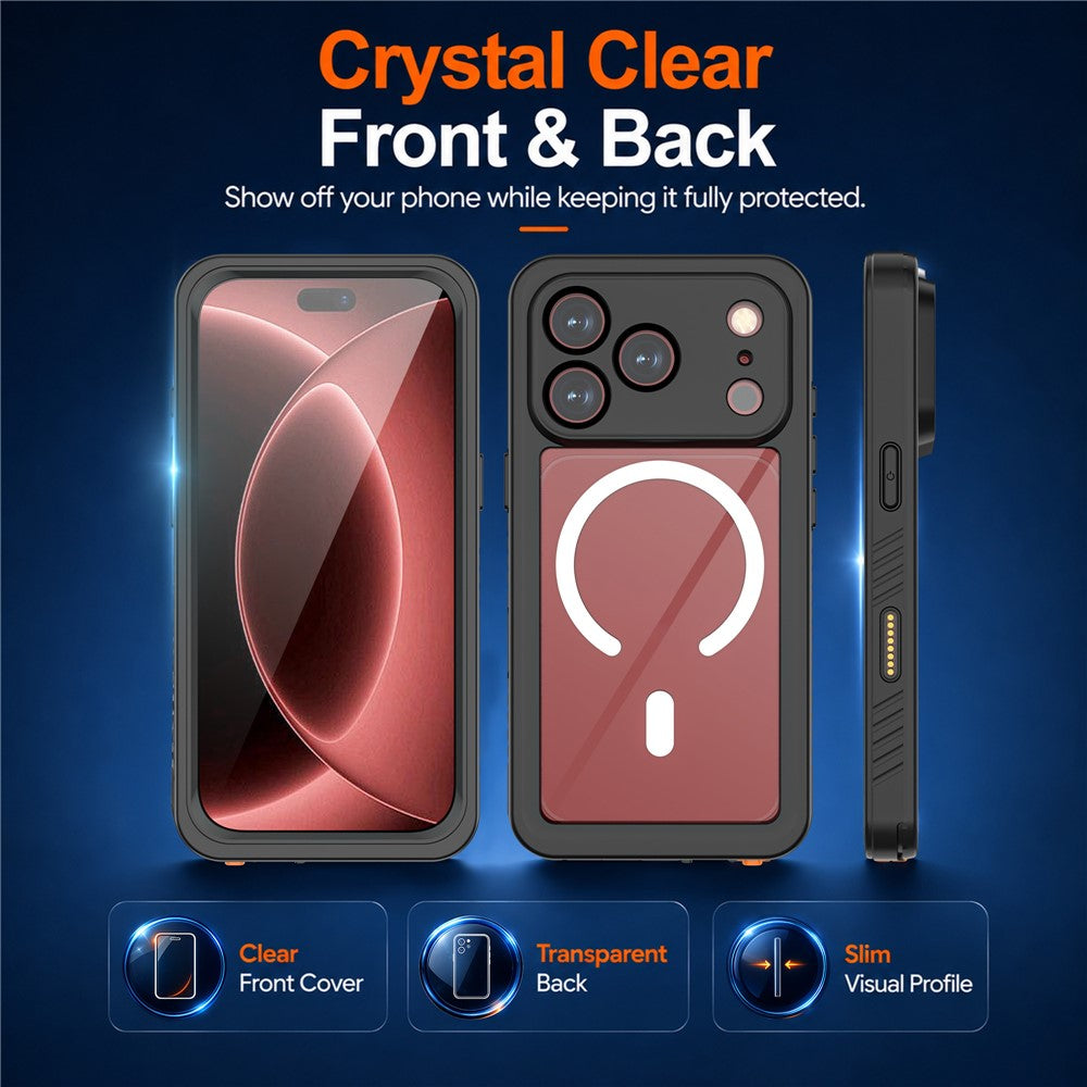 REDPEPPER FM Series For iPhone 18 Pro IPX8 Waterproof Case PC TPU PET Clear Magnetic Phone Cover