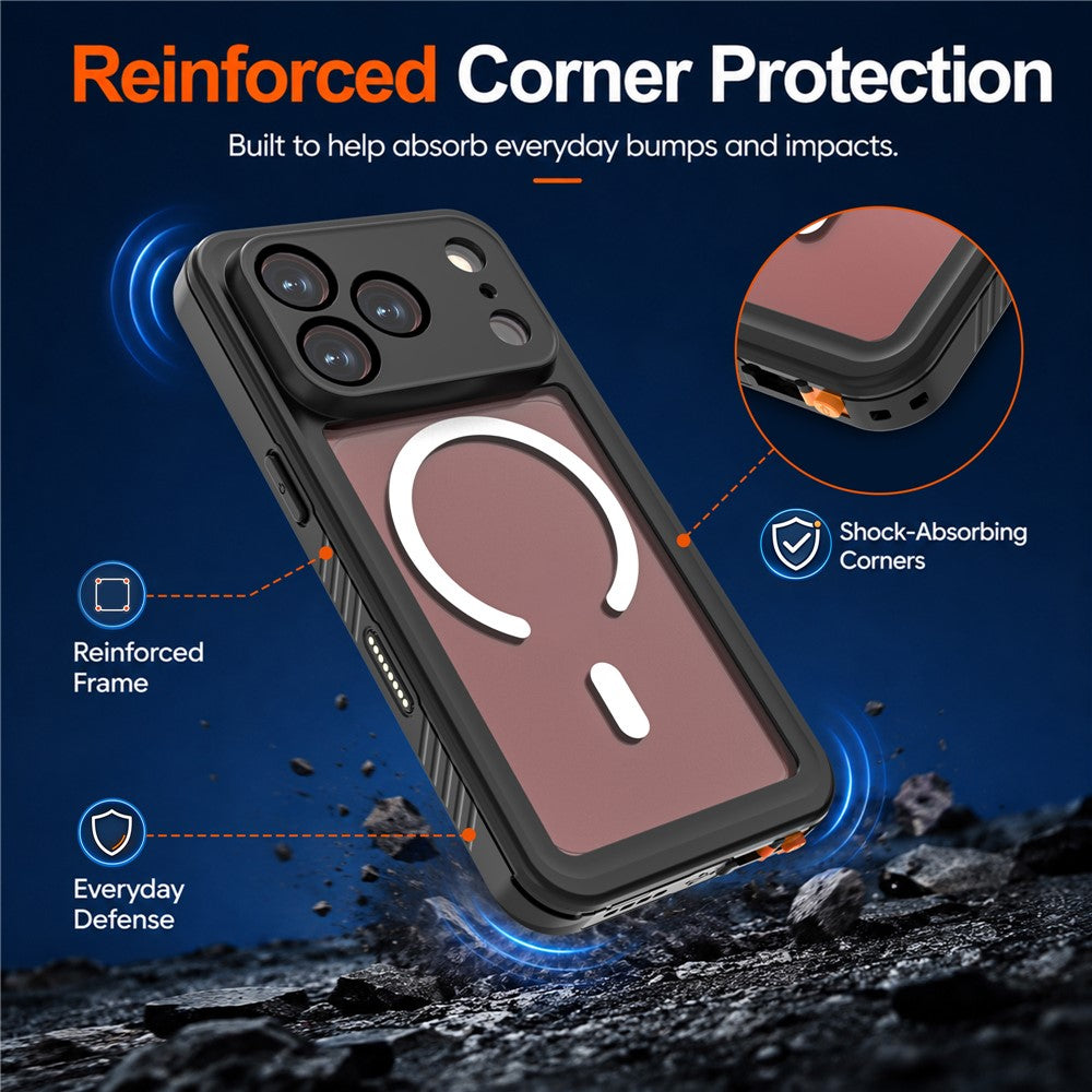 REDPEPPER FM Series For iPhone 18 Pro IPX8 Waterproof Case PC TPU PET Clear Magnetic Phone Cover
