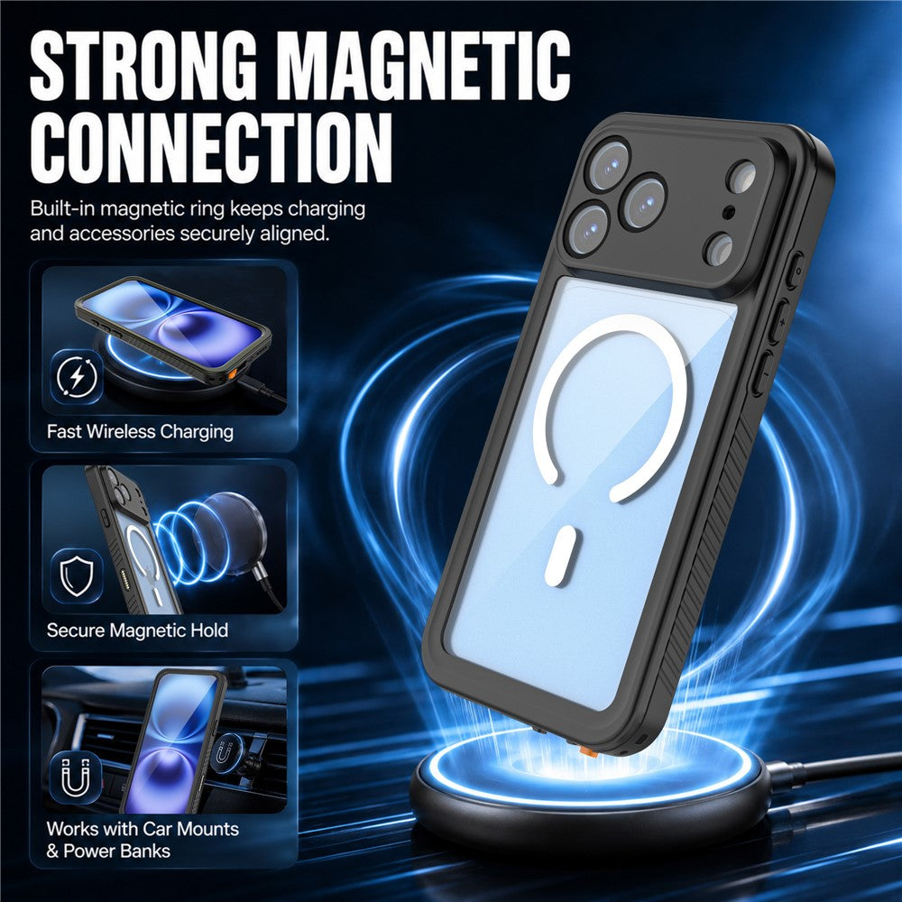 REDPEPPER FM Series For iPhone 18 Pro Max IPX8 Waterproof Case PC TPU PET Clear Magnetic Phone Cover