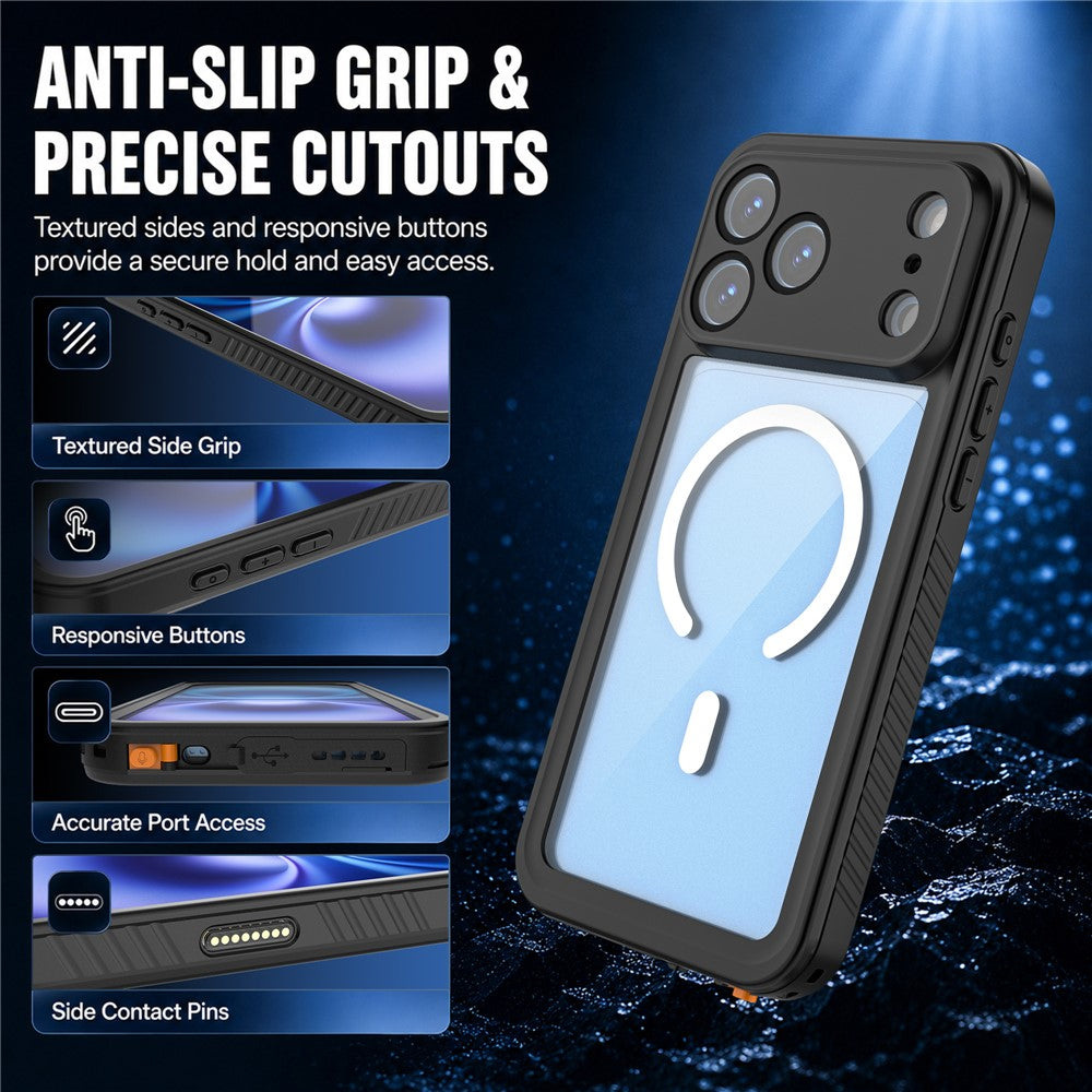 REDPEPPER FM Series For iPhone 18 Pro Max IPX8 Waterproof Case PC TPU PET Clear Magnetic Phone Cover