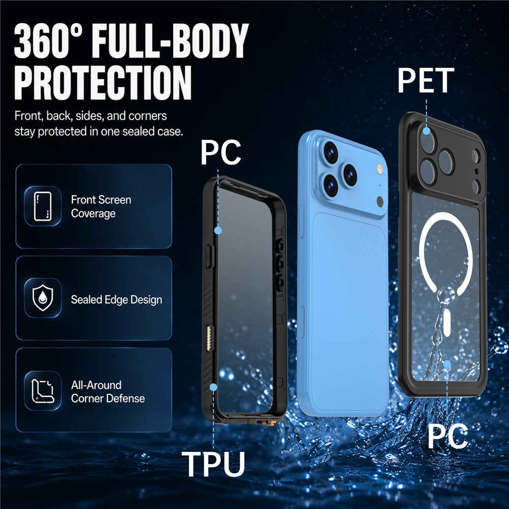 REDPEPPER FM Series For iPhone 18 Pro Max IPX8 Waterproof Case PC TPU PET Clear Magnetic Phone Cover