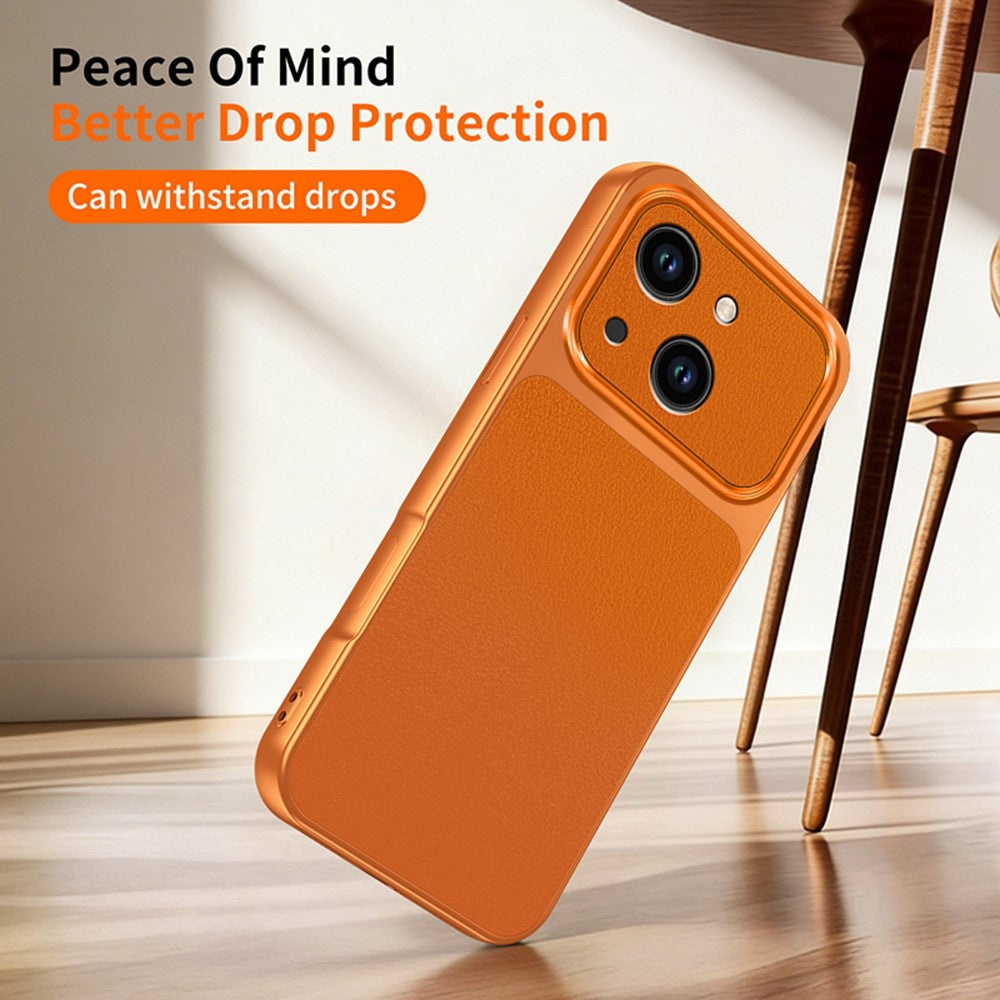 For iPhone 15 Phone Case Lambskin Texture PC TPU PU Leather Shockproof Protective Cover