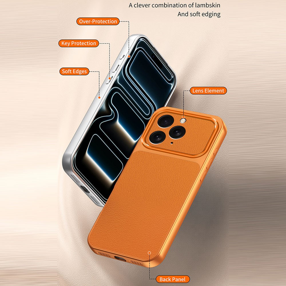 For iPhone 14 Pro Phone Case Lambskin Texture PC TPU PU Leather Shockproof Protective Cover