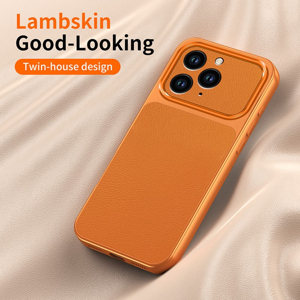 For iPhone 13 Pro Phone Case Lambskin Texture PC TPU PU Leather Shockproof Protective Cover