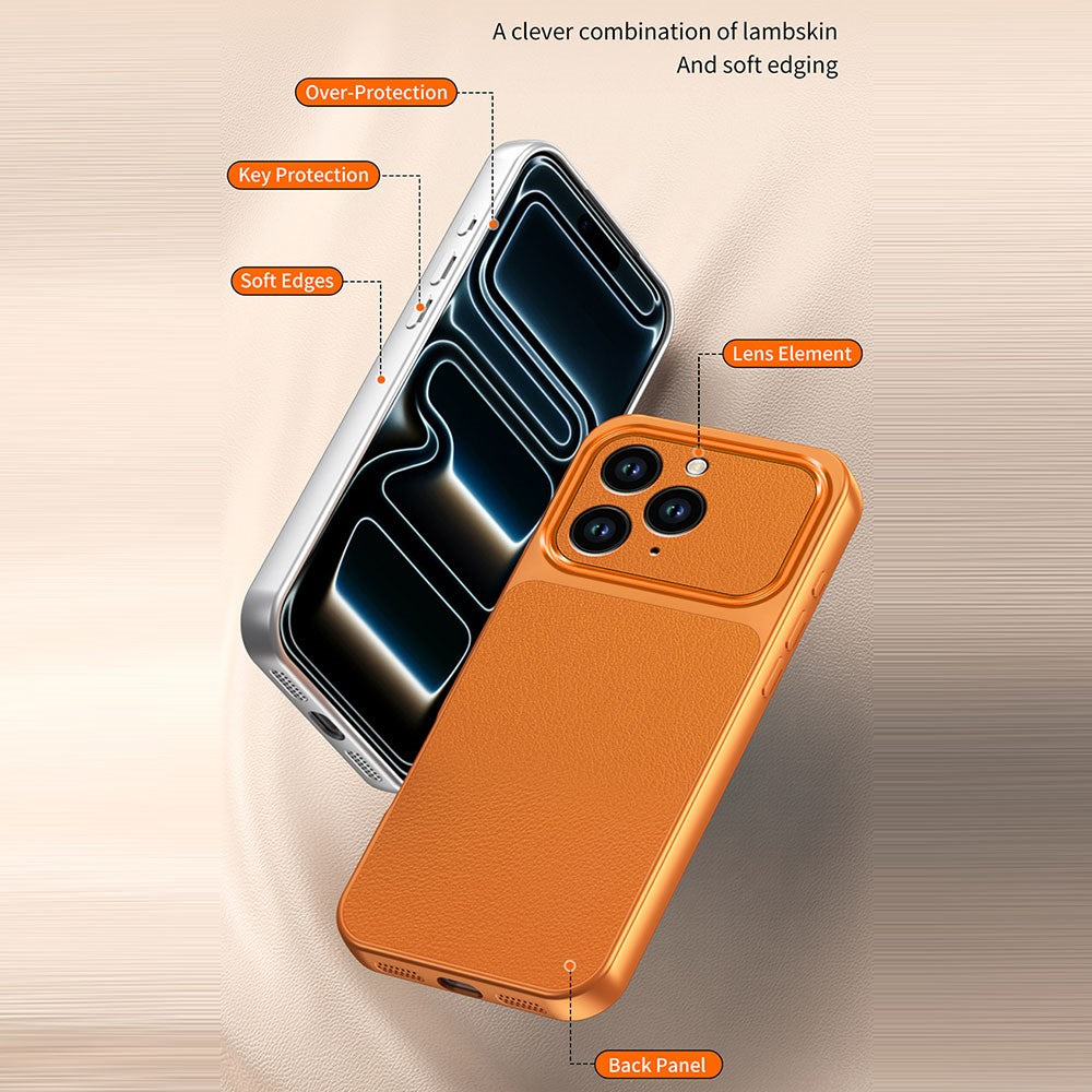 For iPhone 13 Pro Phone Case Lambskin Texture PC TPU PU Leather Shockproof Protective Cover