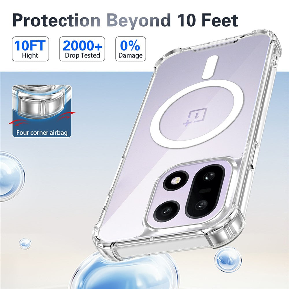 Clear Magnetic Case for OnePlus 15 5G Airbag Shockproof 2.0mm TPU + PC Phone Cover