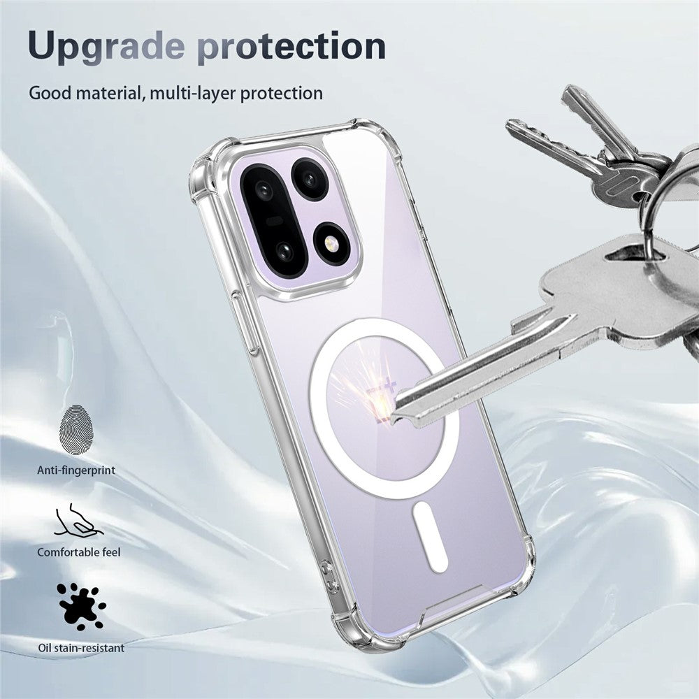 Clear Magnetic Case for OnePlus 15 5G Airbag Shockproof 2.0mm TPU + PC Phone Cover