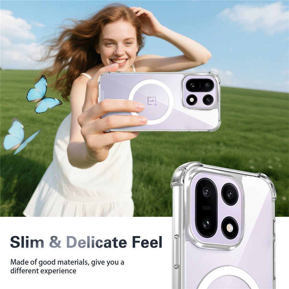 Clear Magnetic Case for OnePlus 15 5G Airbag Shockproof 2.0mm TPU + PC Phone Cover