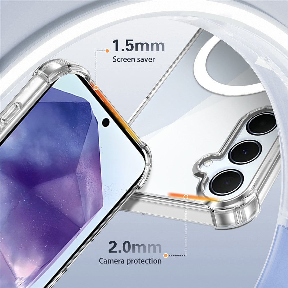 Clear Magnetic Case for Samsung Galaxy A55 5G Airbag Shockproof 2.0mm TPU + PC Phone Cover