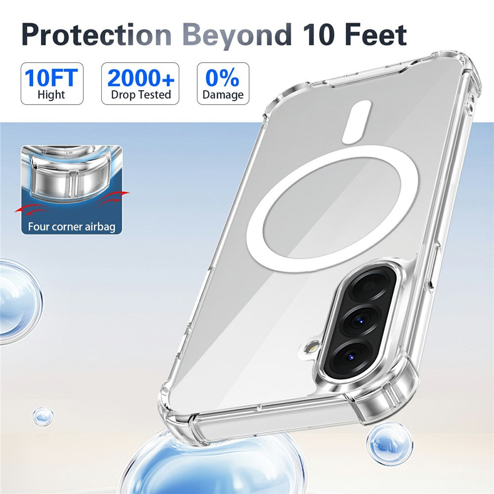 Clear Magnetic Case for Samsung Galaxy S26+ Airbag Shockproof 2.0mm TPU + PC Phone Cover