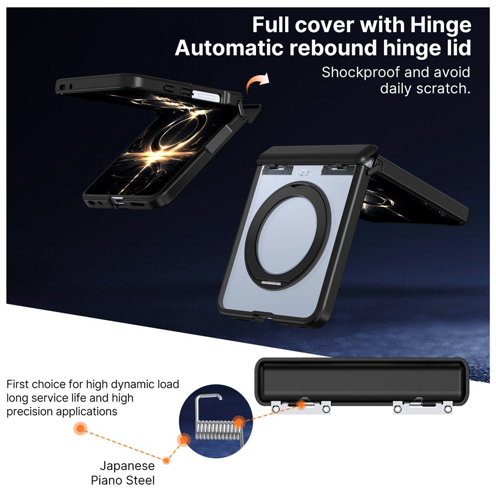 For Samsung Galaxy Z Flip8 Case Magnetic Kickstand Auto Rebound Hinge Shockproof PC + TPU Phone Cover