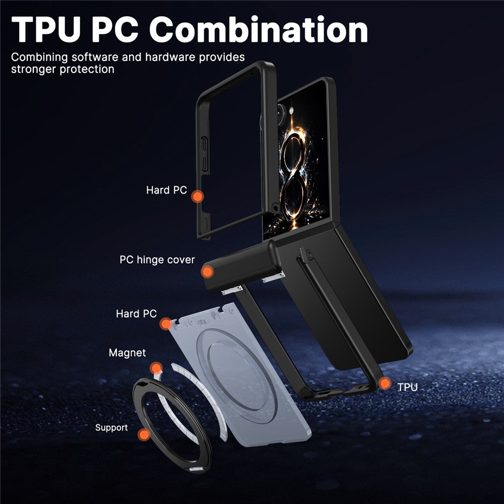 For Samsung Galaxy Z Flip8 Case Magnetic Kickstand Auto Rebound Hinge Shockproof PC + TPU Phone Cover