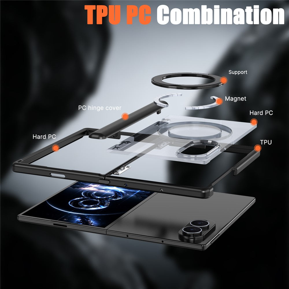 Til Samsung Galaxy Z Fold8 cover magnetisk støtteben auto-tilbagespring hængsel stødsikkert PC + TPU telefoncover
