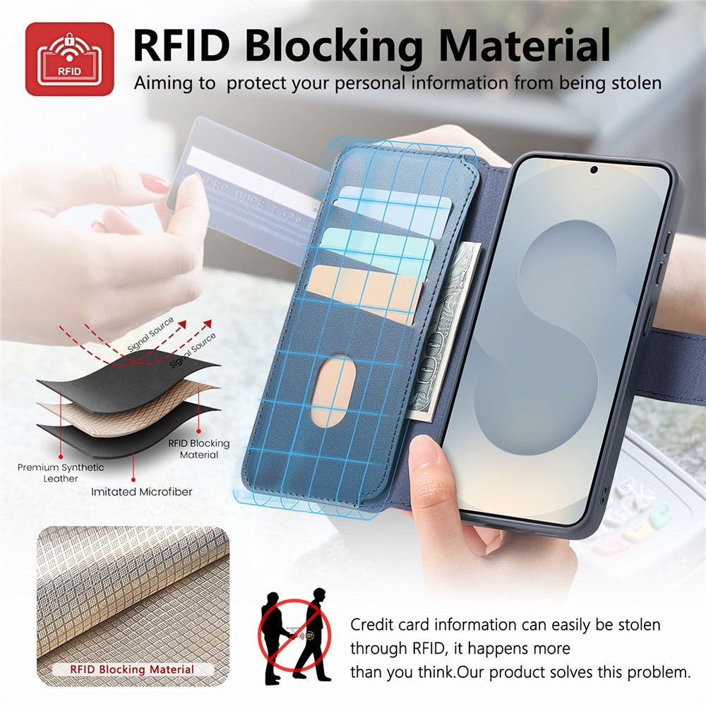 CASENEO Til Samsung Galaxy S26+ Magnetisk Etui RFID Blokerende Pung Aftageligt Læder Telefoncover med Håndledsrem