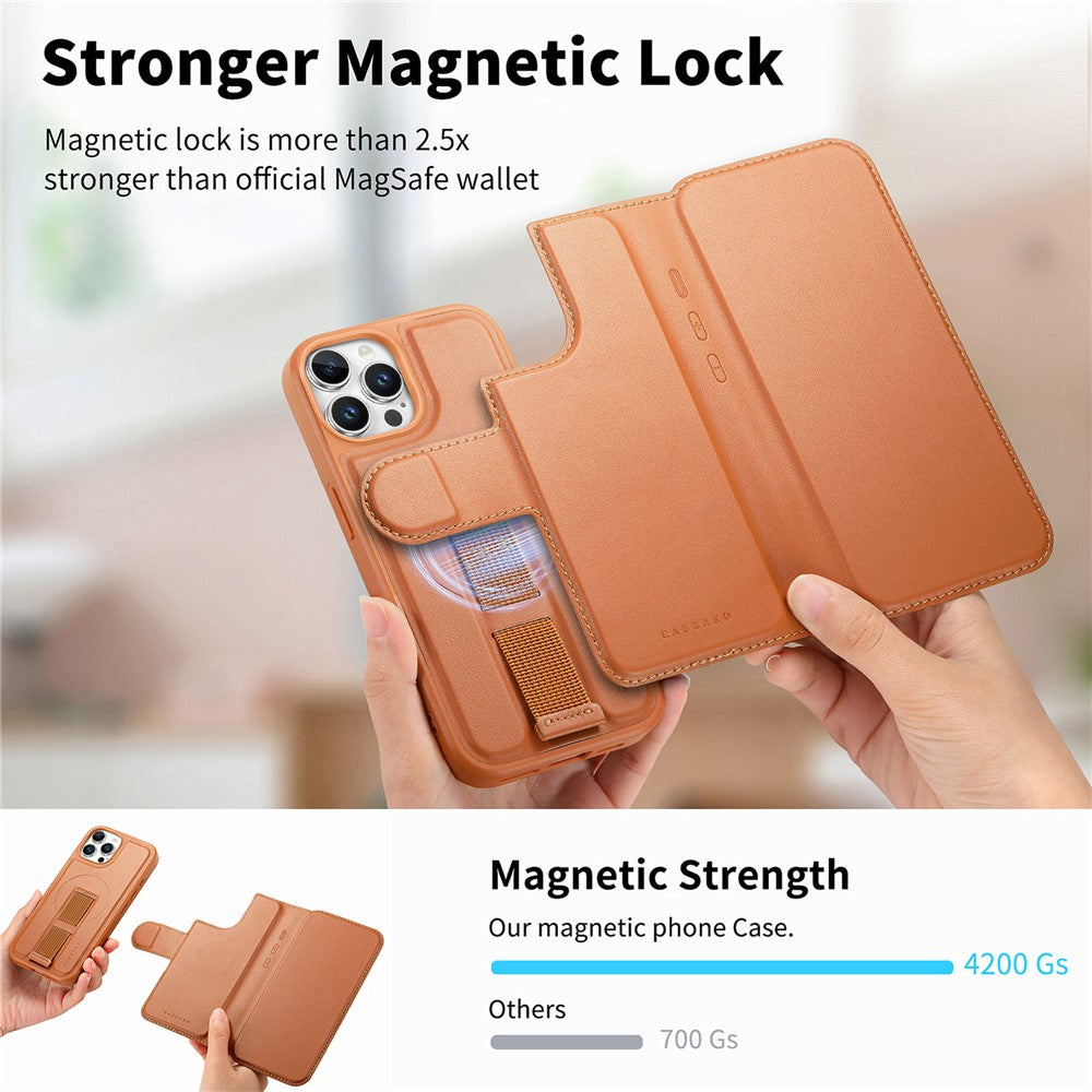 CASENEO For iPhone 13 Pro Max Magnetic Case RFID Blocking Wallet Detachable Leather Phone Cover with Wristband