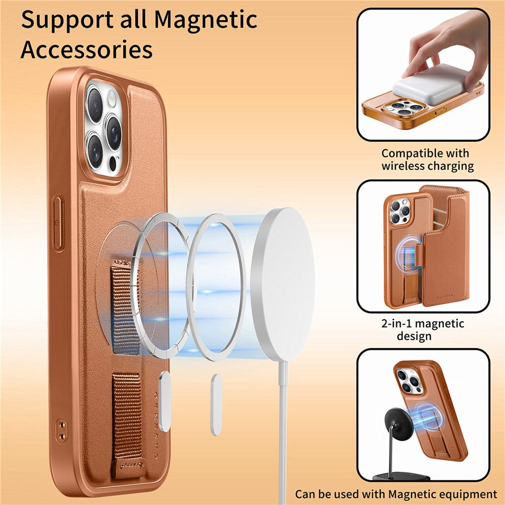 CASENEO For iPhone 13 Pro Max Magnetic Case RFID Blocking Wallet Detachable Leather Phone Cover with Wristband